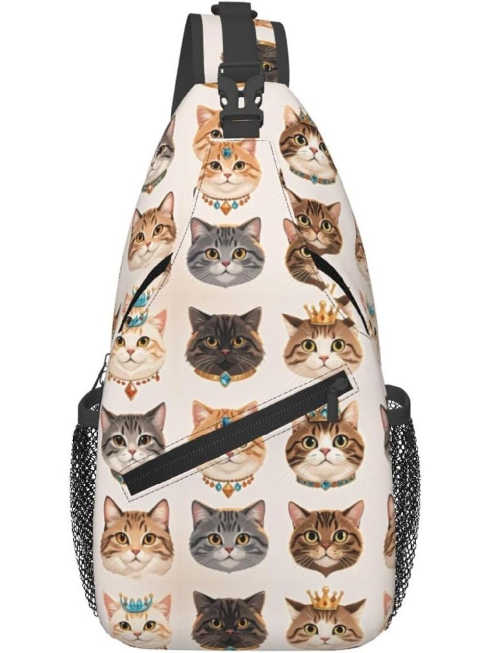 Unisex White Cat Gothic Skull Cat Sling Backpack Shoulder Chest Crossbody Bag